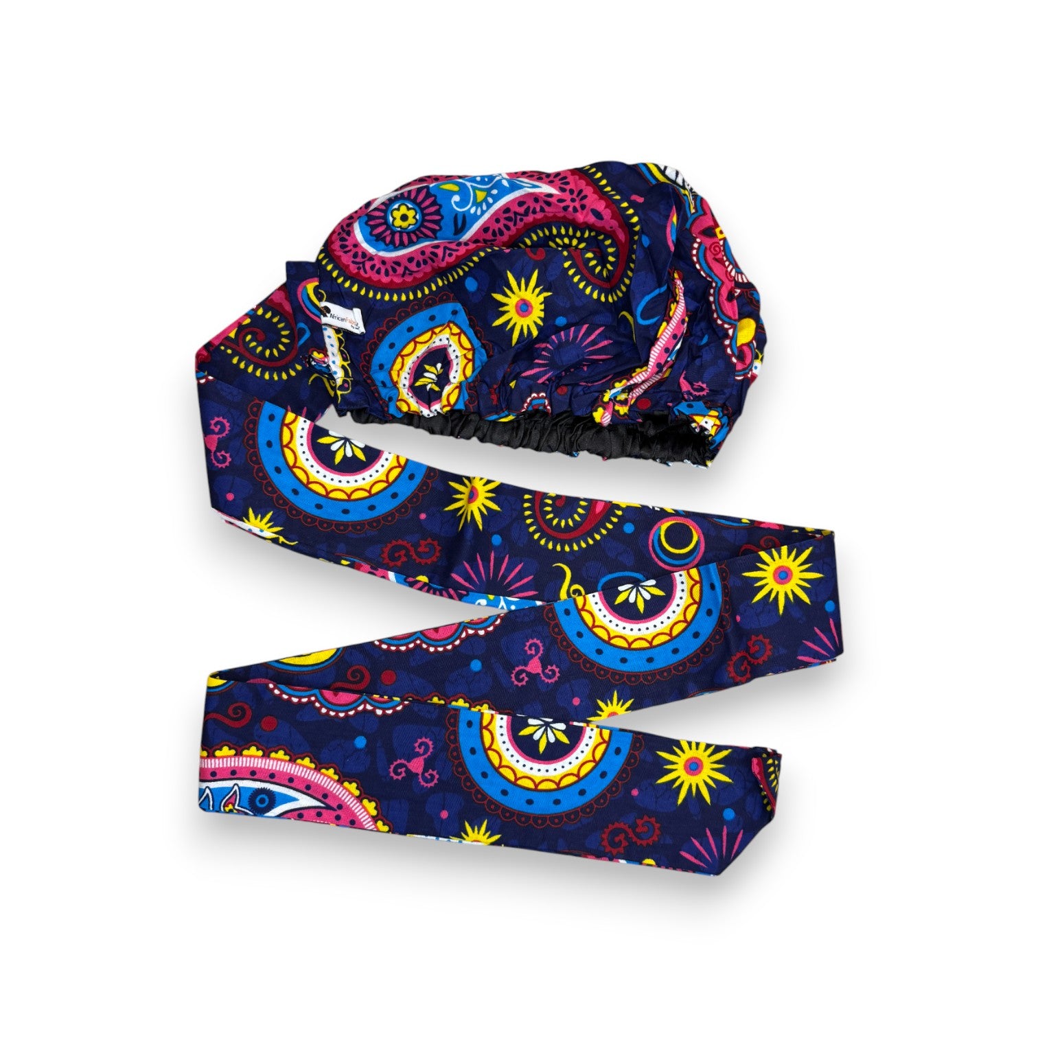 Turban facile - Bonnet en satin - Bleu Rose Paisley