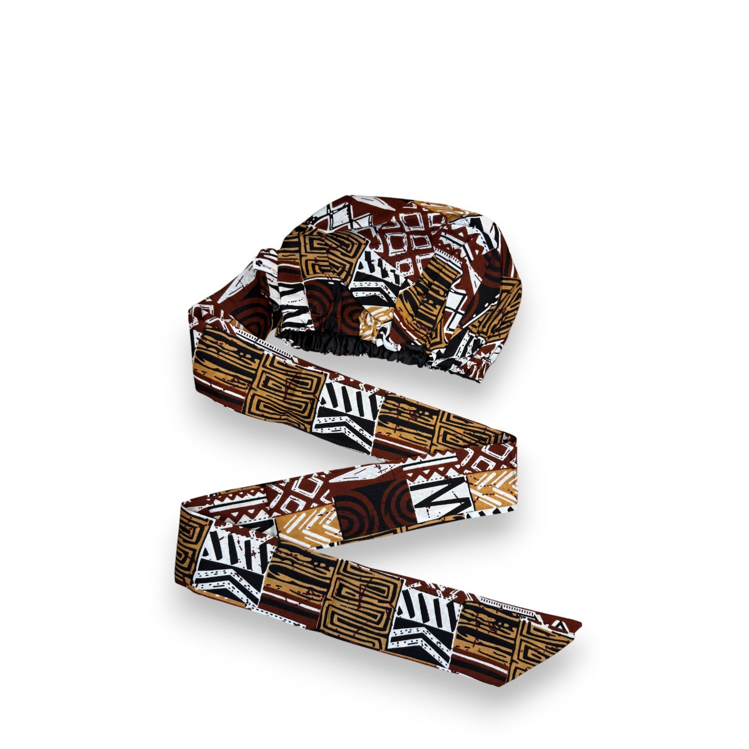 Turban facile - Bonnet en satin - Marron Mosaïque Bogolan