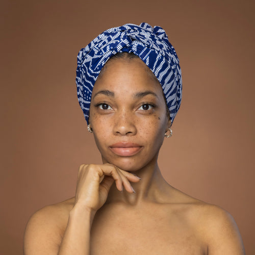 Turban facile - Bonnet en satin - Bleu Ndop Cameroun