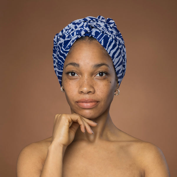 Turban facile - Bonnet en satin - Bleu Ndop Cameroun