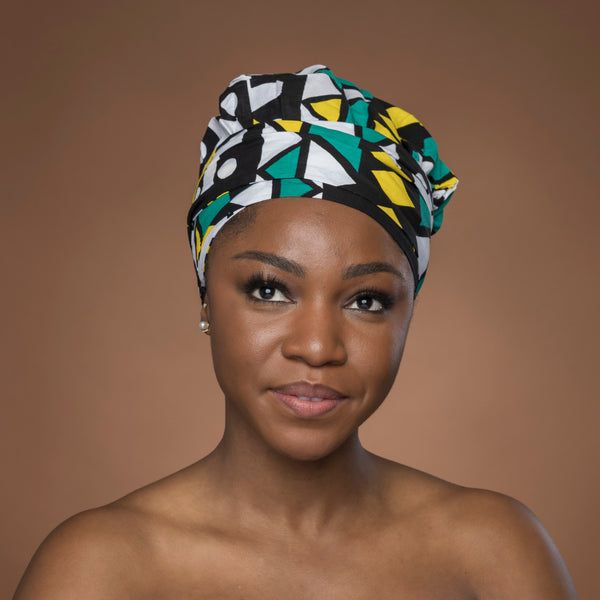 Turban facile - Bonnet en satin - Turquoise Jaune Samakaka / Samacaca