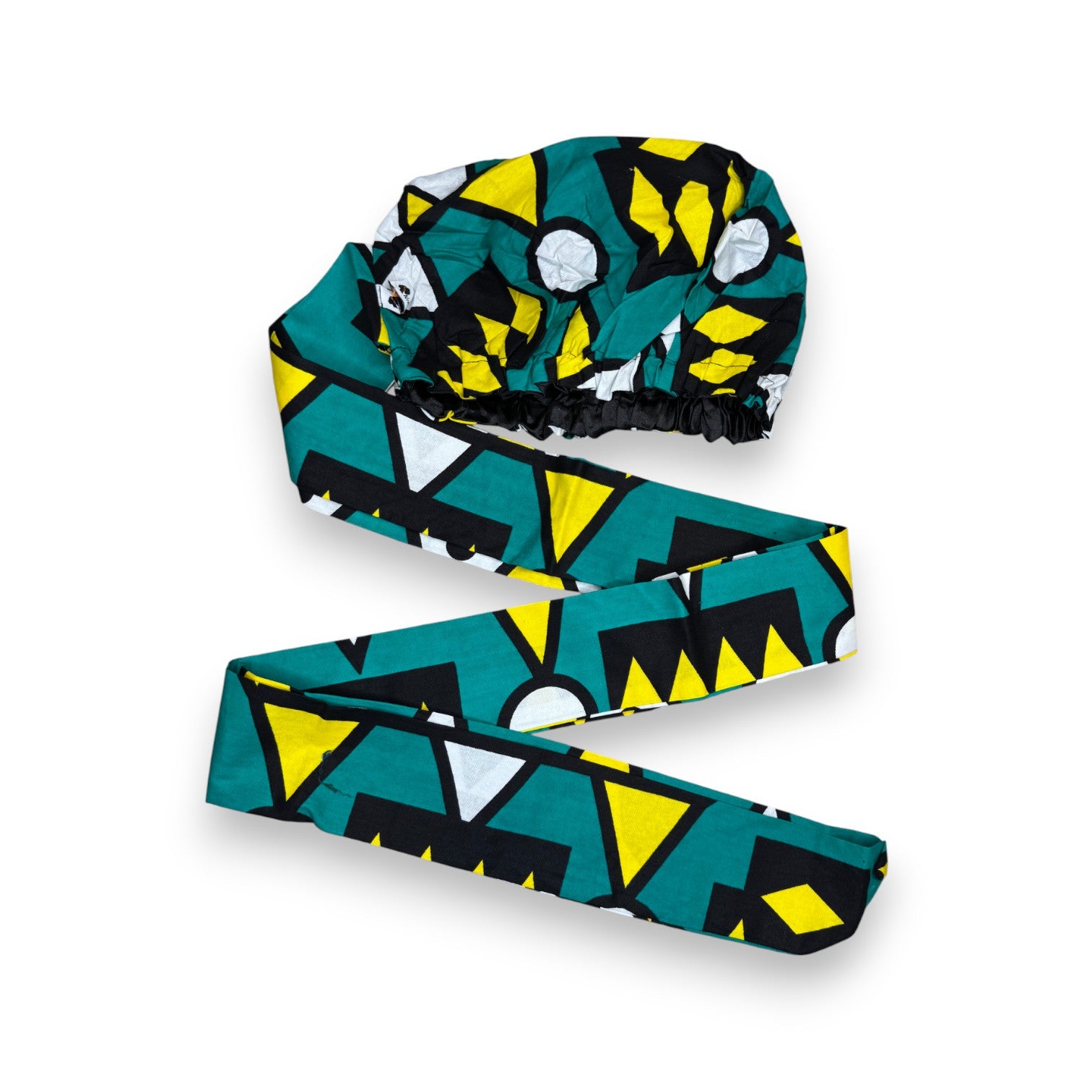 Turban facile - Bonnet en satin - Turquoise Jaune Samakaka / Samacaca