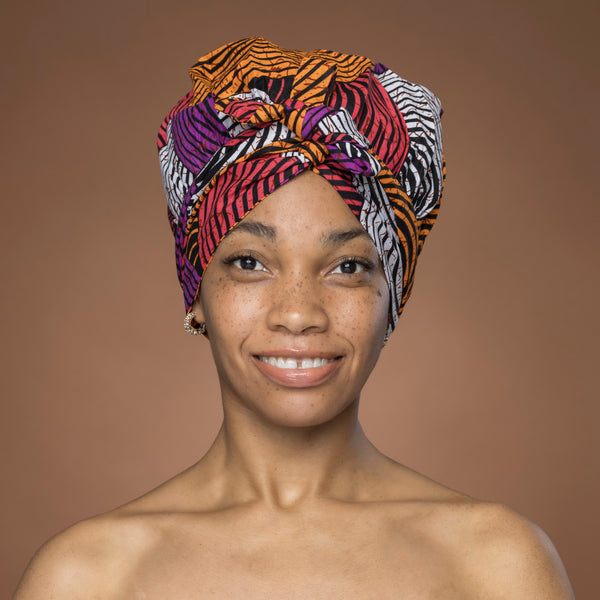 Turban facile - Bonnet en satin - Orange & Violet Concentric