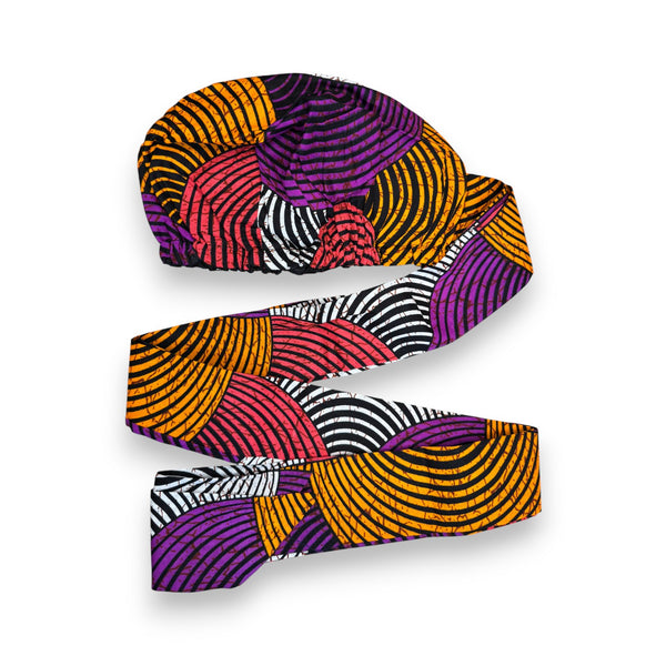 Turban facile - Bonnet en satin - Orange & Violet Concentric