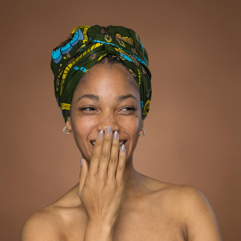 Turban facile - Bonnet en satin - Vert Botanical Flow