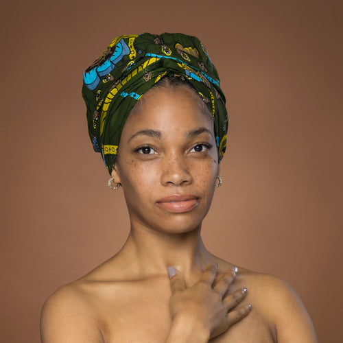 Turban facile - Bonnet en satin - Vert Botanical Flow