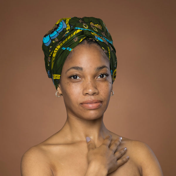 Turban facile - Bonnet en satin - Vert Botanical Flow