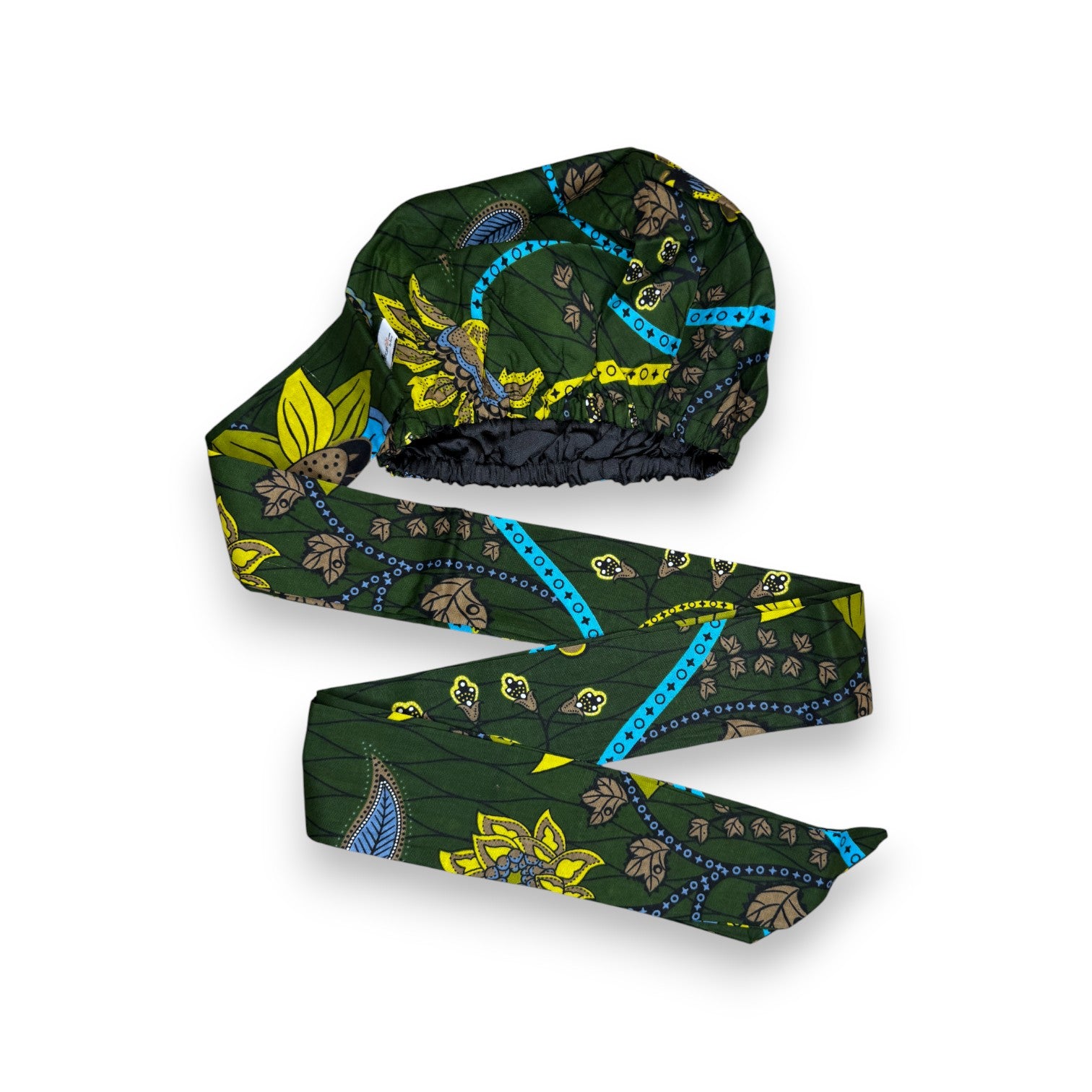 Easy headwrap - Satin lined hair bonnet - Green Botanical Flow