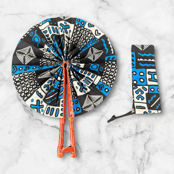 Eventail Africain - Eventail en Wax - Adwoa - Bleu