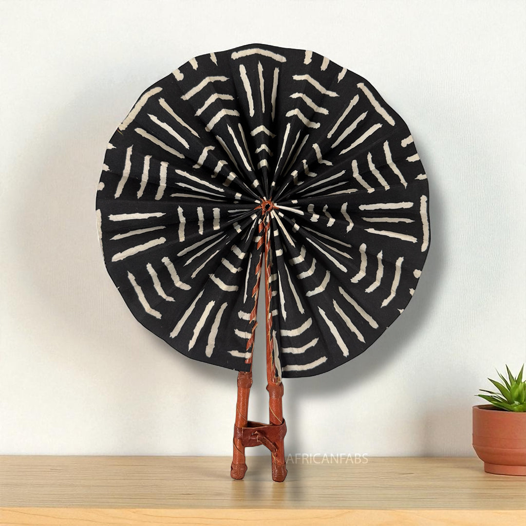 Eventail Africain - Eventail en Wax - Abena - Noir