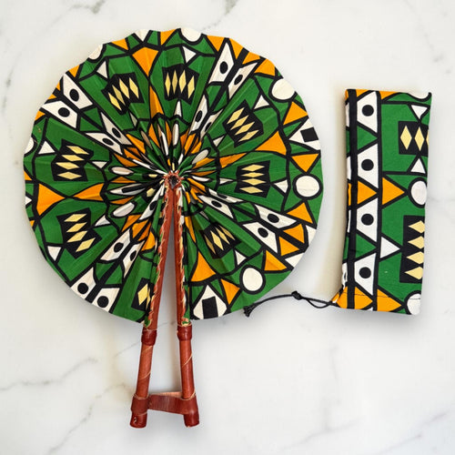Eventail Africain - Eventail en Wax - Vert Noir Abena