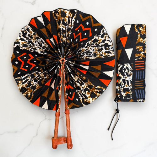 Eventail Africain - Eventail en Wax - Noir Marron Yaa
