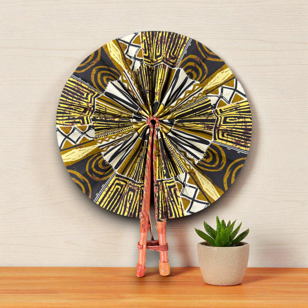 Eventail Africain - Eventail en Wax - Yao - Jaune Bogolan