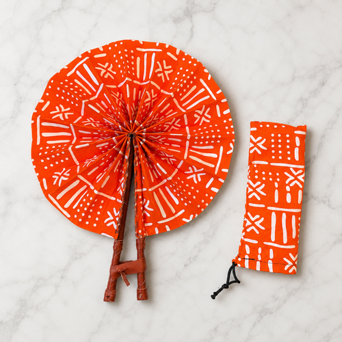 Eventail Africain - Eventail en Wax - Kwadwo - orange