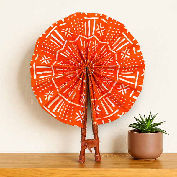 Eventail Africain - Eventail en Wax - Kwadwo - orange