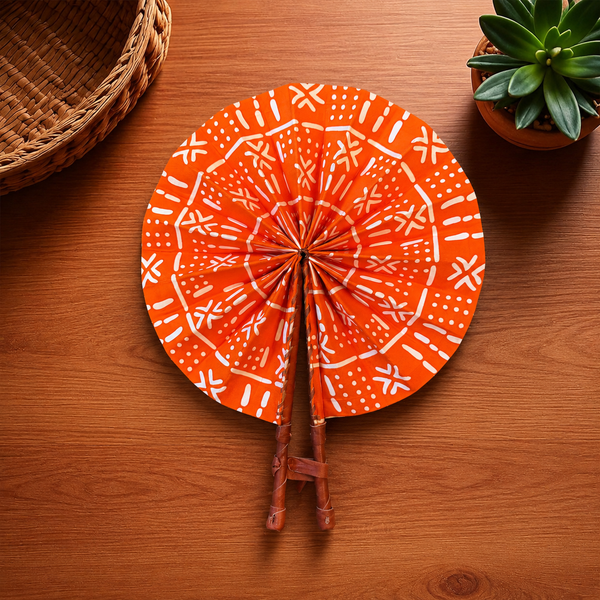 Eventail Africain - Eventail en Wax - Kwadwo - orange