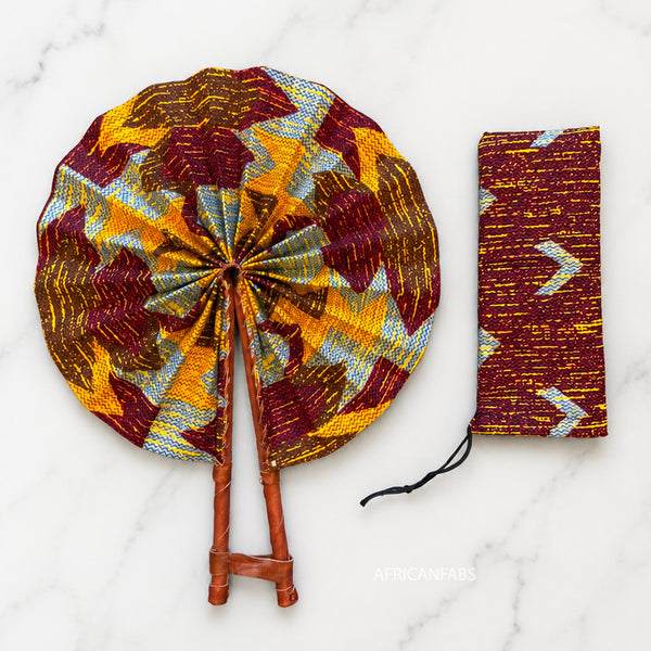 Eventail Africain - Eventail en Wax - Katakyie - Jaune kente