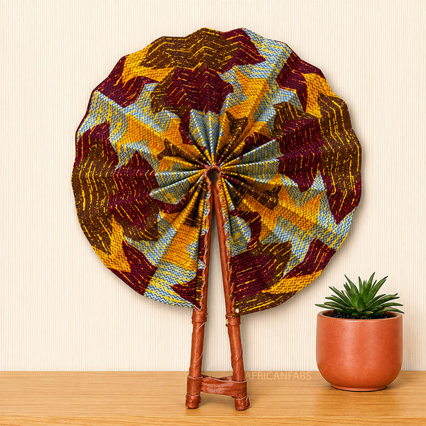 Eventail Africain - Eventail en Wax - Katakyie - Jaune kente