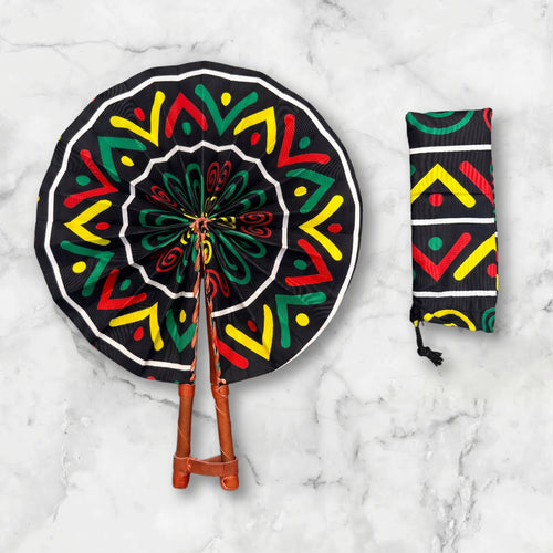 Eventail Africain - Eventail en Wax - Noir Jaune Aderonke