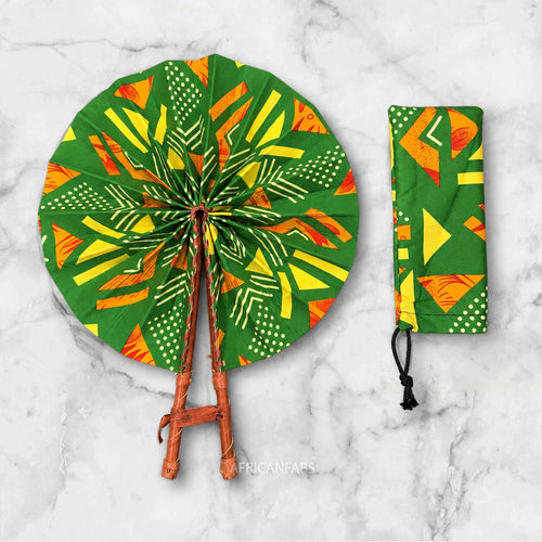 Eventail Africain - Eventail en Wax - Vert Jaune Ayomide