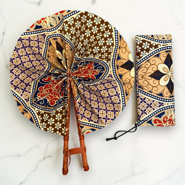 Eventail Africain - Eventail en Wax - Beige Rouge Kyeremeh