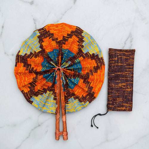 Eventail Africain - Eventail en Wax - Marron Orange Enitan
