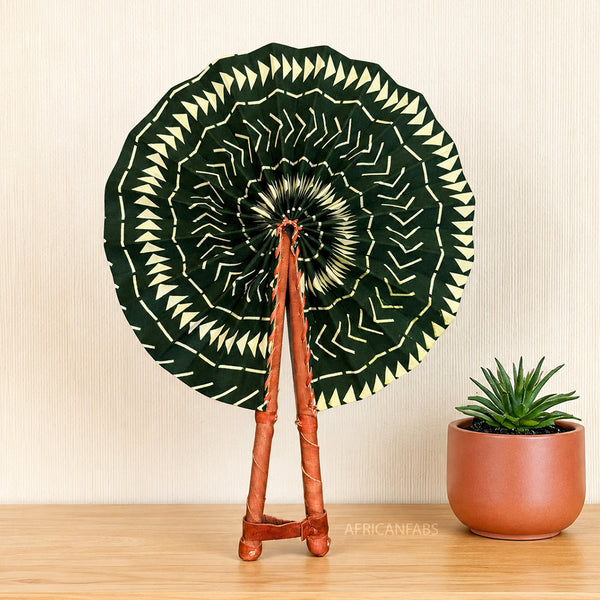 African Hand fan - Ankara print Hand fan - Green Cream Amponsah