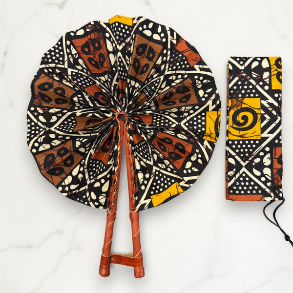 Eventail Africain - Eventail en Wax - Moutarde Marron Aidoo