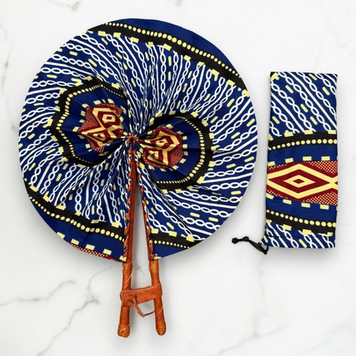Eventail Africain - Eventail en Wax - Bleu Crème Afful