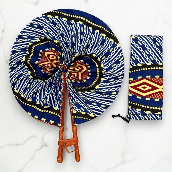 Eventail Africain - Eventail en Wax - Bleu Crème Afful