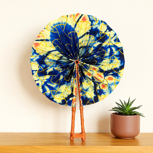 African Hand fan - Ankara print Hand fan - Blue Yellow Yewande