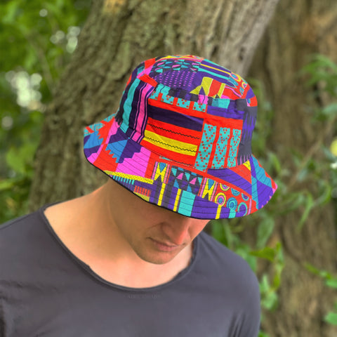 Chapeau bob / Bucket hat imprimé africain - Multi-couleurs Kente - tailles enfants et adultes (Unisexe)