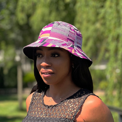 Chapeau bob / Bucket hat imprimé africain - Violet Kente - tailles enfants et adultes (Unisexe)