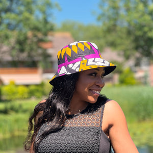 Chapeau bob / Bucket hat imprimé africain - Violet Samakaka - tailles enfants et adultes (Unisexe)