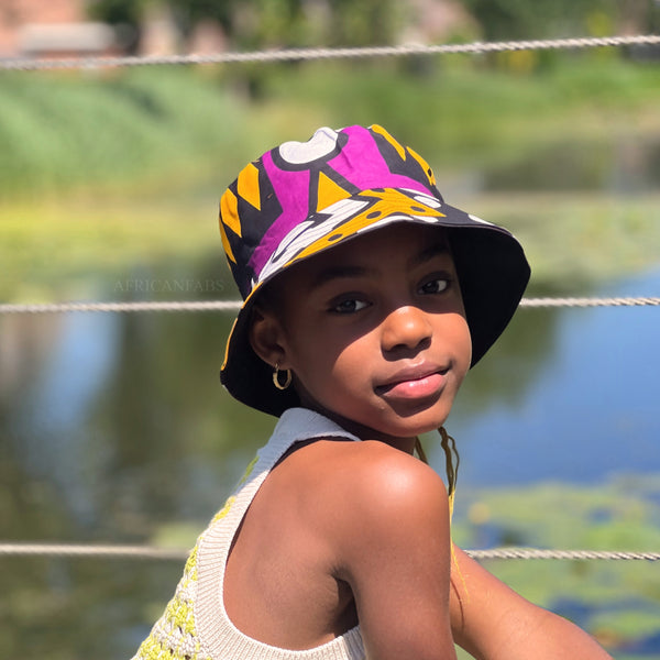 Chapeau bob / Bucket hat imprimé africain - Violet Samakaka - tailles enfants et adultes (Unisexe)