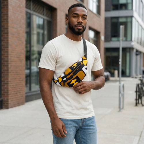 Sac banane imprimé africain - Moutarde jaune samakaka - Sac de taille Ankara / Sac pour fesses / Sac de festival avec sangle réglable