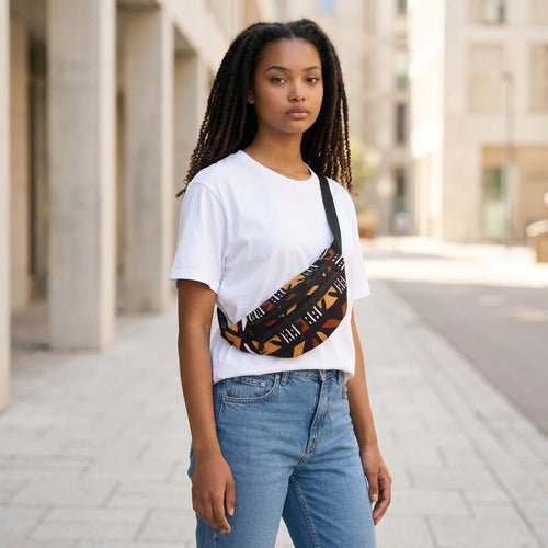 Sac banane imprimé africain - Brun bogolan - Sac de taille Ankara / Sac pour fesses / Sac de festival avec sangle réglable