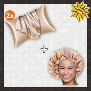 SET SATIN - Protégez vos cheveux et votre peau - Kaki Bonnet en Satin + 2 x Taie d'oreiller en satin