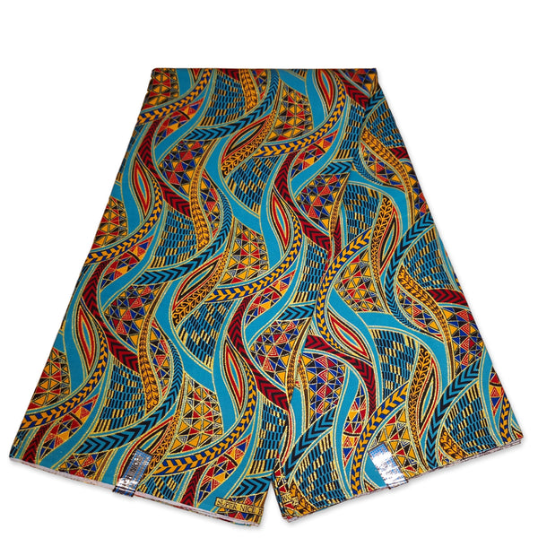 Tissu imprimé africain - Effets pailletés exclusifs 100% coton - GL-4003 Bleu clair Or