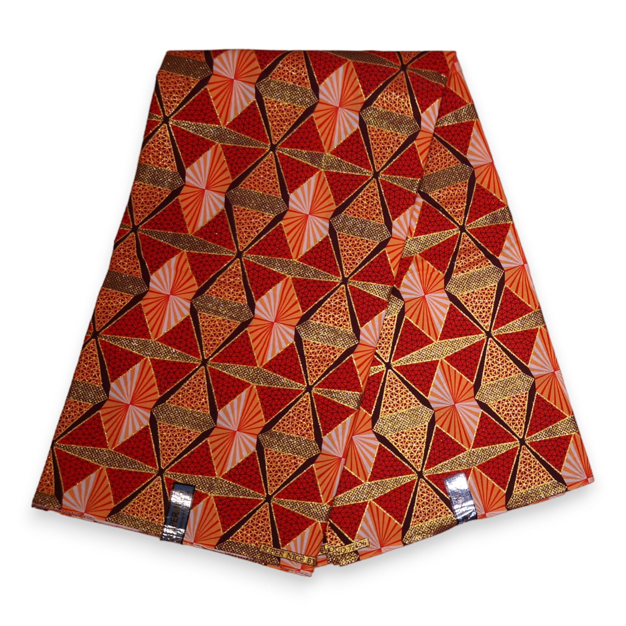 Tissu imprimé africain - Effets pailletés exclusifs 100% coton - GL-4007 Rouge Orange Or