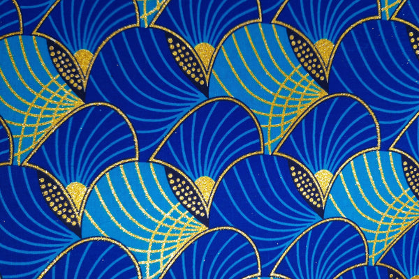 Tissu imprimé africain - Effets pailletés exclusifs 100% coton - GL-4011 Bleu Or