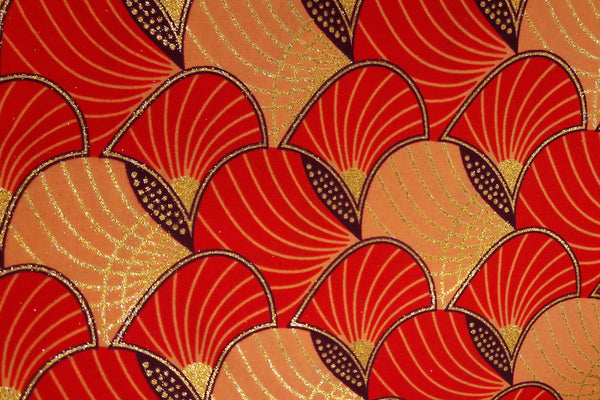 Tissu imprimé africain - Effets pailletés exclusifs 100% coton - GL-4012 Rouge Orange Or