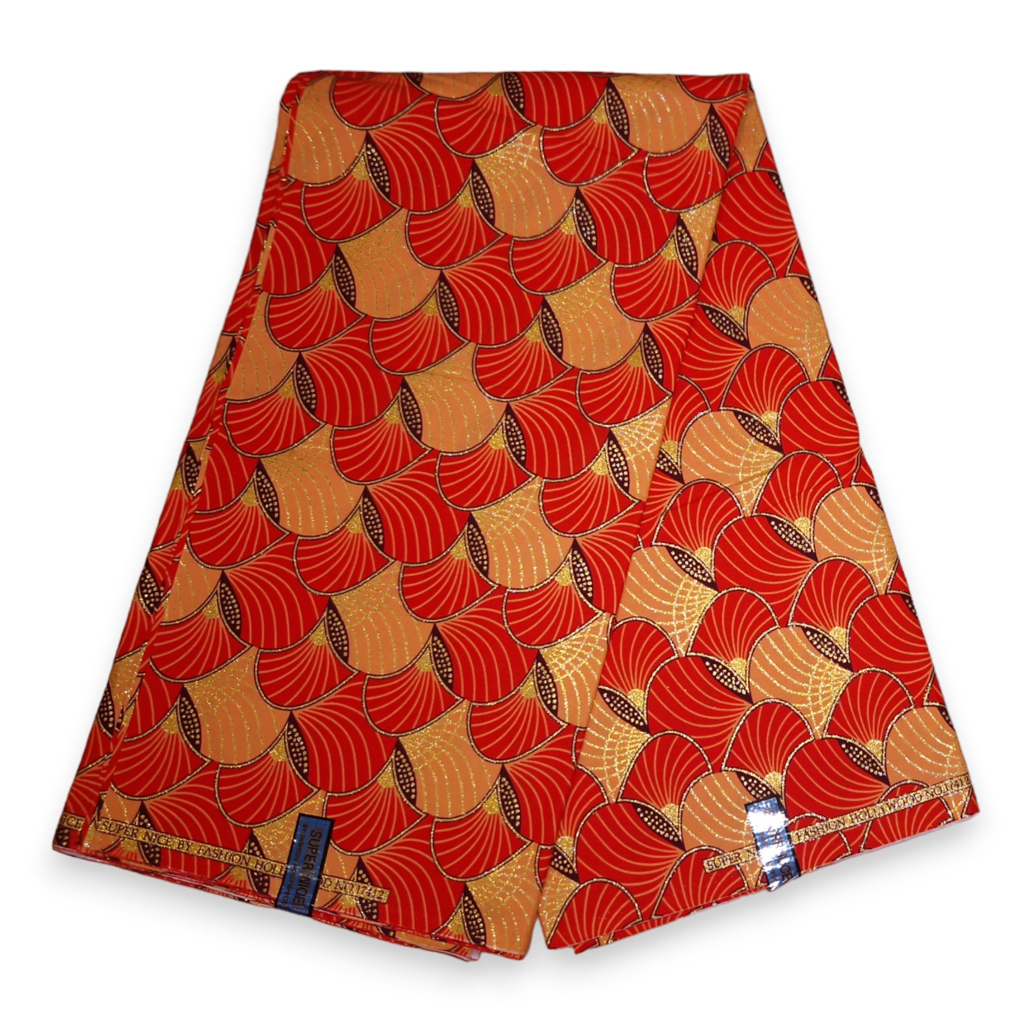 Tissu imprimé africain - Effets pailletés exclusifs 100% coton - GL-4012 Rouge Orange Or