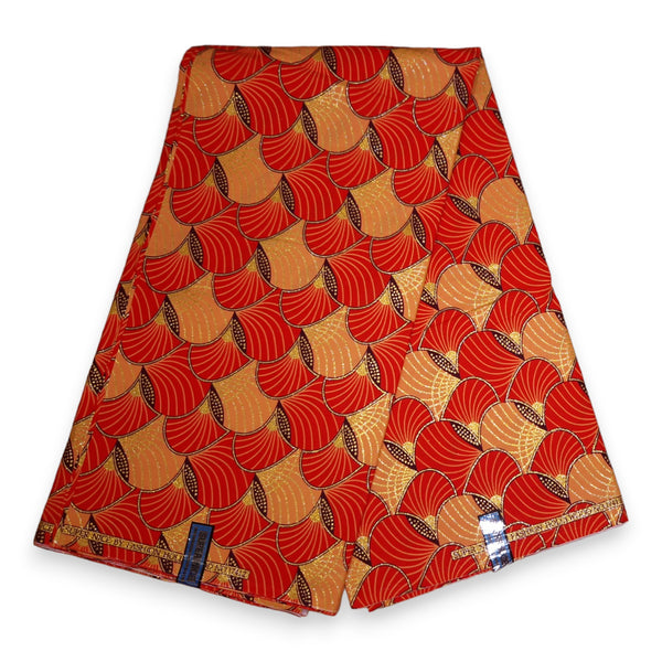 Tissu imprimé africain - Effets pailletés exclusifs 100% coton - GL-4012 Rouge Orange Or