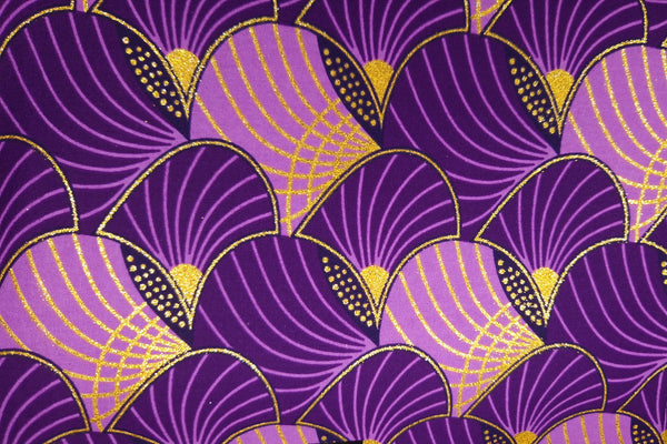 Tissu imprimé africain - Effets pailletés exclusifs 100% coton - GL-4013 Violet Or