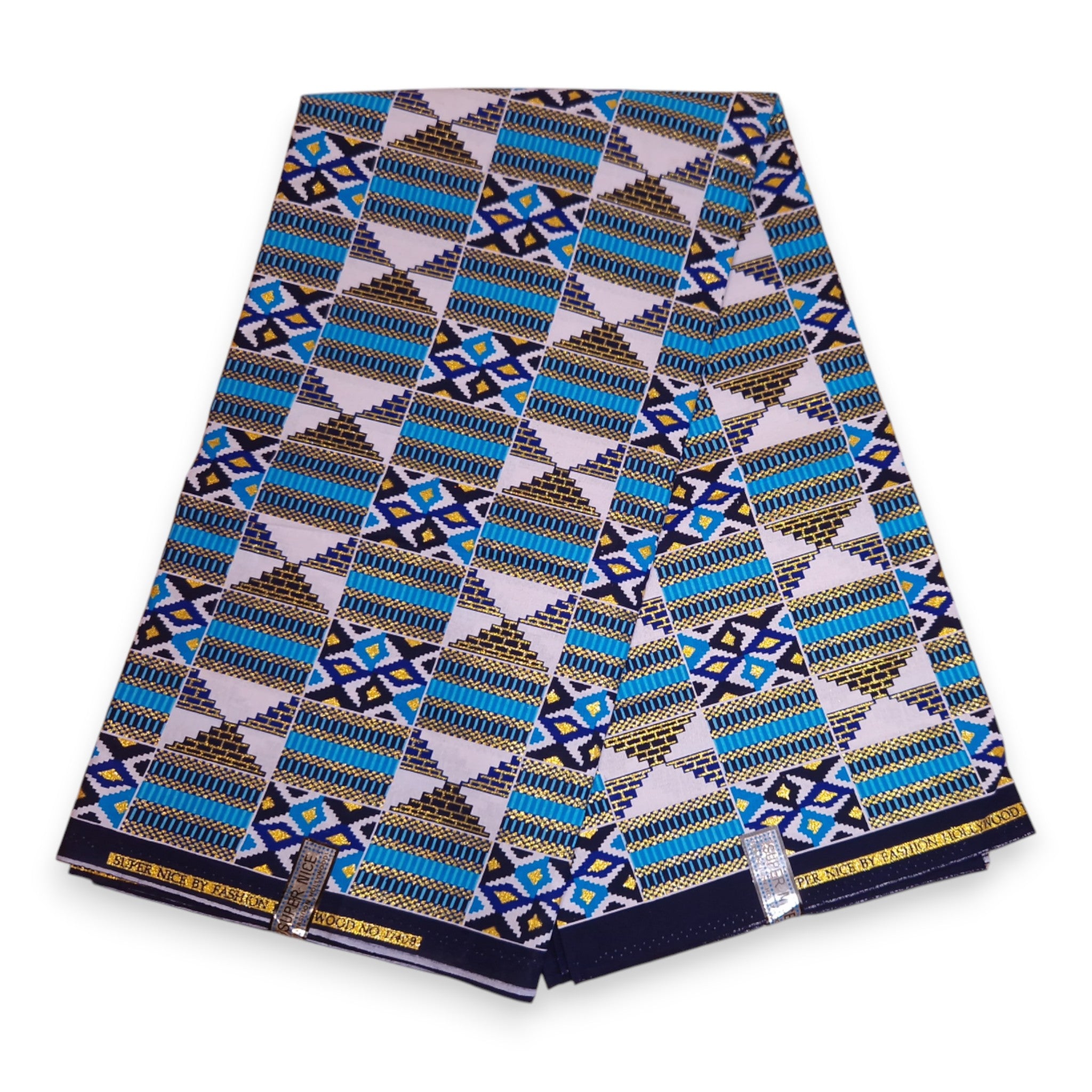 Tissu imprimé africain - Effets pailletés exclusifs 100% coton - GL-4026 Bleu Or Kente