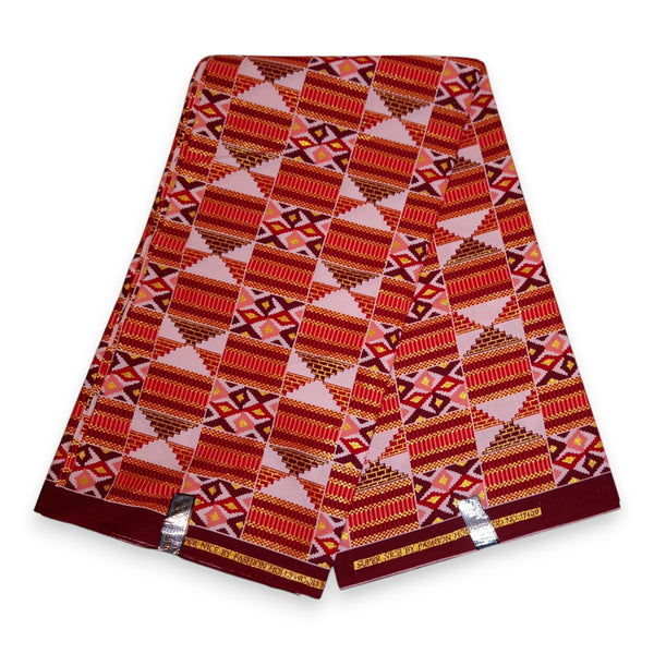 Tissu imprimé africain - Effets pailletés exclusifs 100% coton - GL-4027 Rouge Or Kente