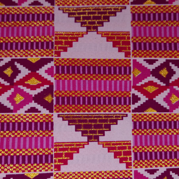 Tissu imprimé africain - Effets pailletés exclusifs 100% coton - GL-4028 Rose Or Kente