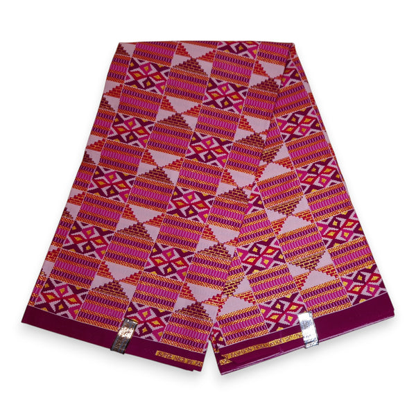 Tissu imprimé africain - Effets pailletés exclusifs 100% coton - GL-4028 Rose Or Kente