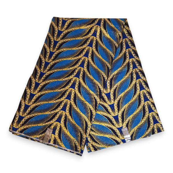 Tissu imprimé africain - Effets pailletés exclusifs 100% coton - GL-4030 Bleu Or